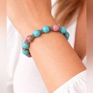 Bohemian turquoise hue and rose Beaded Bracelet